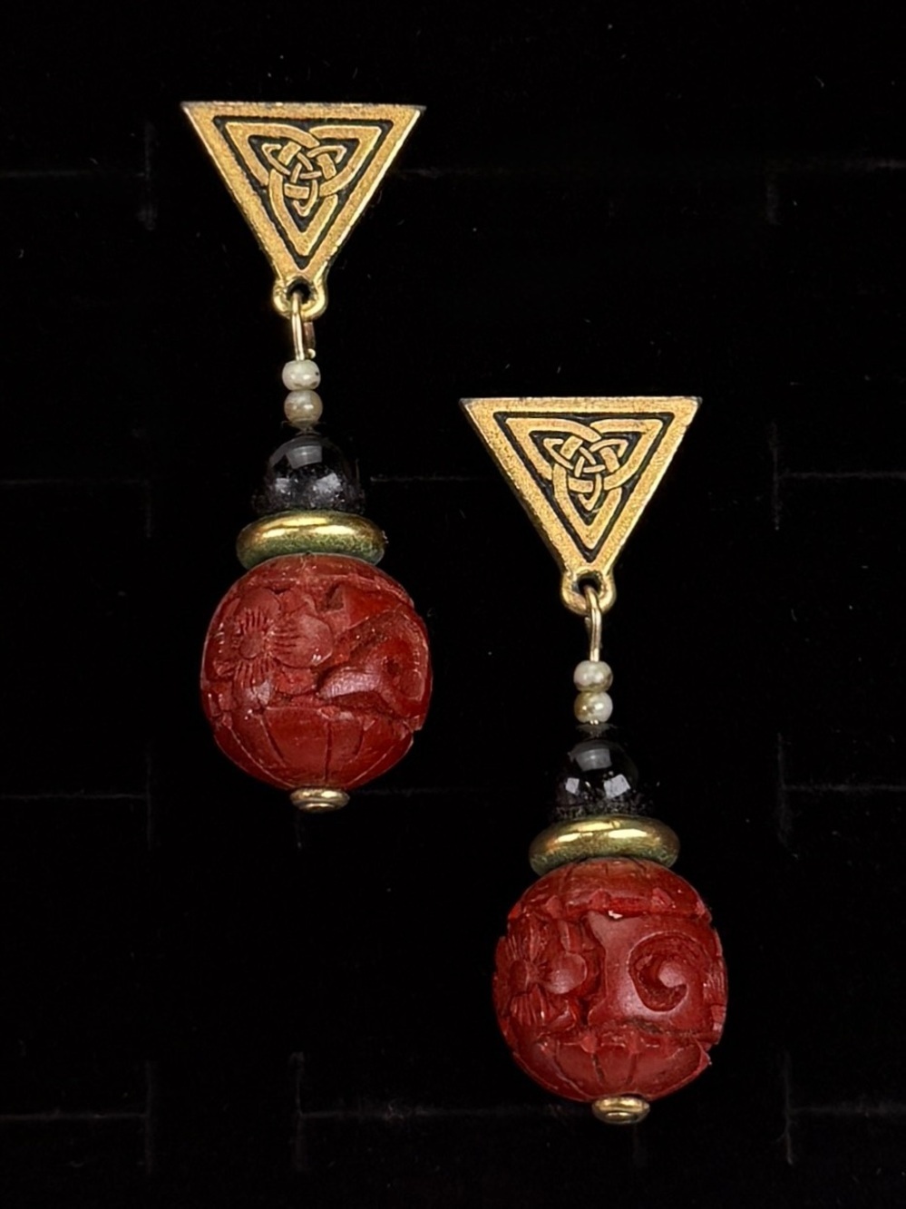 Vintage, bohemian chic, lightweight tribal inspired rust black pierced earrings